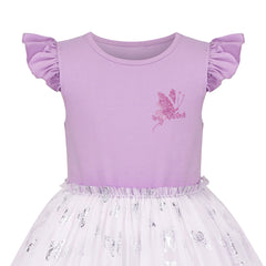 Girls Dress Purple Ruffle Sleeve Butterfly Sparkling Skirt Party Size 4-8 Years