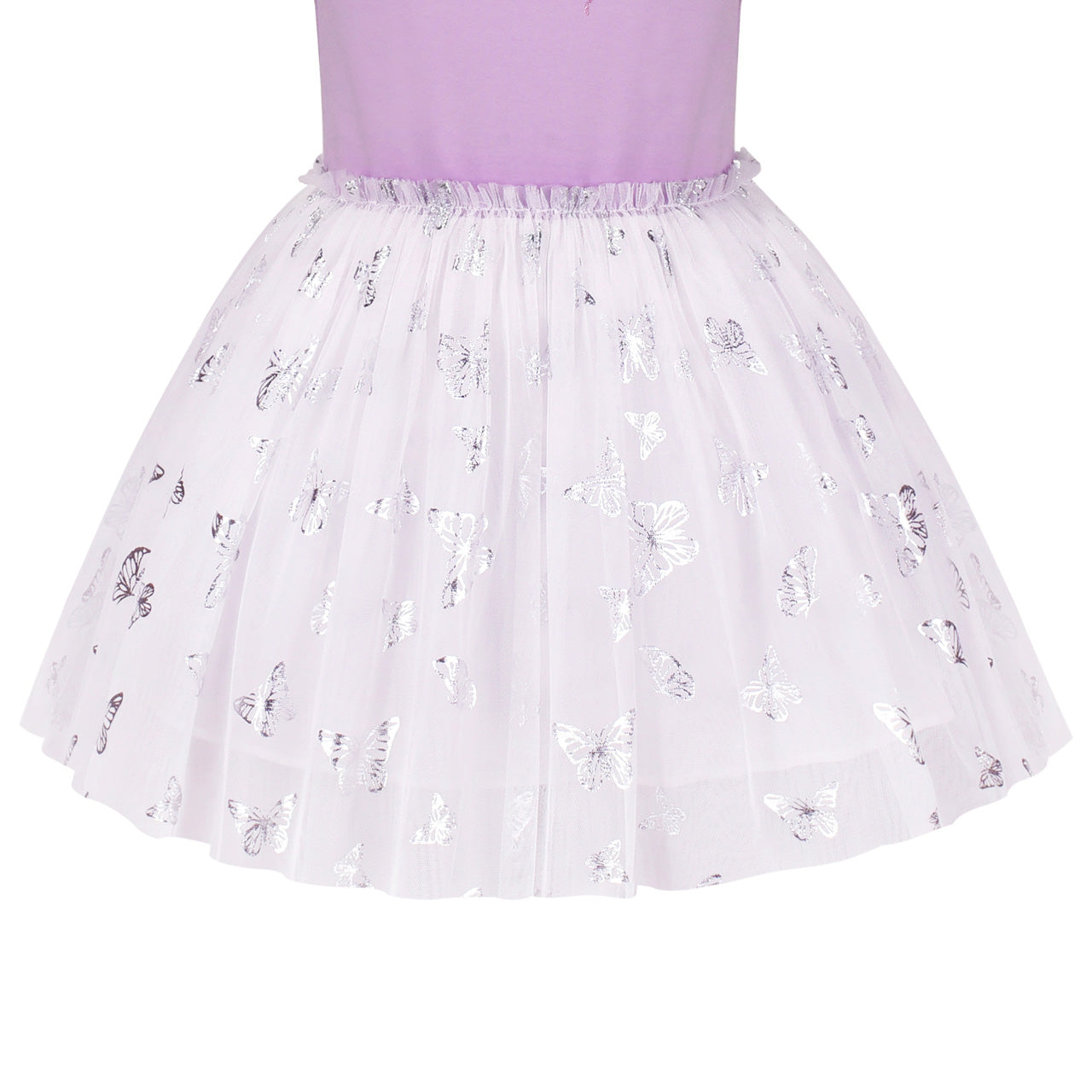 Girls Dress Purple Ruffle Sleeve Butterfly Sparkling Skirt Party Size 4-8 Years