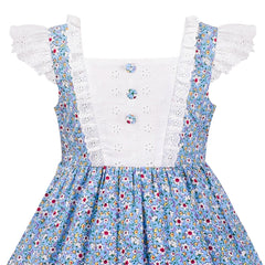 Girls Dress Blue And White Floral Vintage Ruffle Sleeve Size 4-8 Years