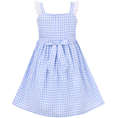 Girls Dress Blue White Checkered Ruffle Tank Sundress Size 4-8 Years