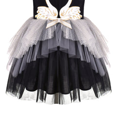 Girls Dress Black Swan Sparkling Layered Ruffle Sequin Long Sleeve Size 4-8 Years