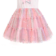 Girls Dress White Glitter Star Butterfly Multicolor Sequin Long Sleeve Size 5-10 Years