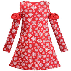 Girls Dress Red Off Shoulder Snow Flakes Heart Valentine's Day Size 4-8 Years