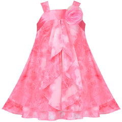 Girls Dress Pink Spaghetti Ruffle Flower Tie-Dye Sleeveless Size 4-8 Years