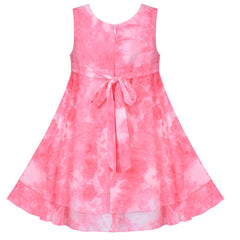 Girls Dress Pink Spaghetti Ruffle Flower Tie-Dye Sleeveless Size 4-8 Years