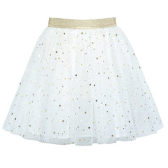 Girls Skirt Set Tee Shirt Ruffle Star Sequin White Tutu Short Sleeve Size 4-10 Years