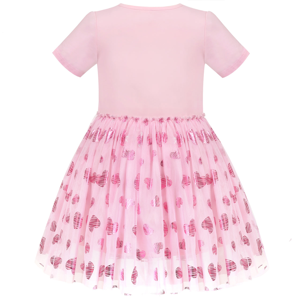 Girls Dress Pink Big Eye Shiny Heart Valentine V-day Short Sleeve Size 4-8 Years