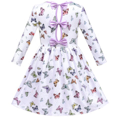 Girls Dress Tee Shirt Butterfly Ribbon Bow Tie Multicolor Long Sleeve Size 4-8 Years