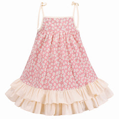 Girls Dress Spring Pink Spaghetti Suspender Floral Ruffle Sleeveless Size 4-8 Years