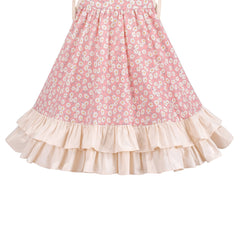 Girls Dress Spring Pink Spaghetti Suspender Floral Ruffle Sleeveless Size 4-8 Years