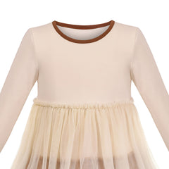 Girls Dress Tee Shirt Layered Cake Tulle Skirt Ruffle Long Sleeve Size 4-8 Years