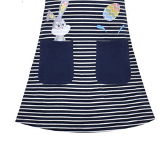 Girls Dress Easter T-shirt Blue Stripe Multicolor Bunny Egg Long Sleeve Size 3-8 Years