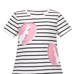 Girls Dress Easter Egg Bunny Rabbit Black White Stripe Short Sleeve Size 3-8 Years