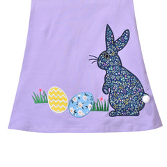 Girls Dress Purple Easter Egg Bunny Embroidery Stripe Raglan Sleeve Size 4-8 Years