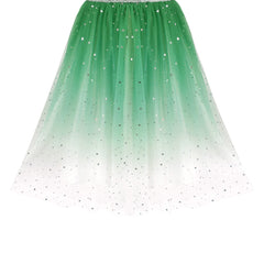 Girls Dress Green Lace Tulle Gradient Skirt Shiny Star Sleeveless Size 6-12 Years