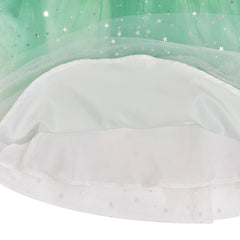 Girls Dress Green Lace Tulle Gradient Skirt Shiny Star Sleeveless Size 6-12 Years