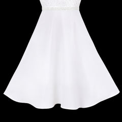 Girls Dress Formal White Chiffon Lace Sequin Baptism Wedding Bridesmaid Size 6-14 Years