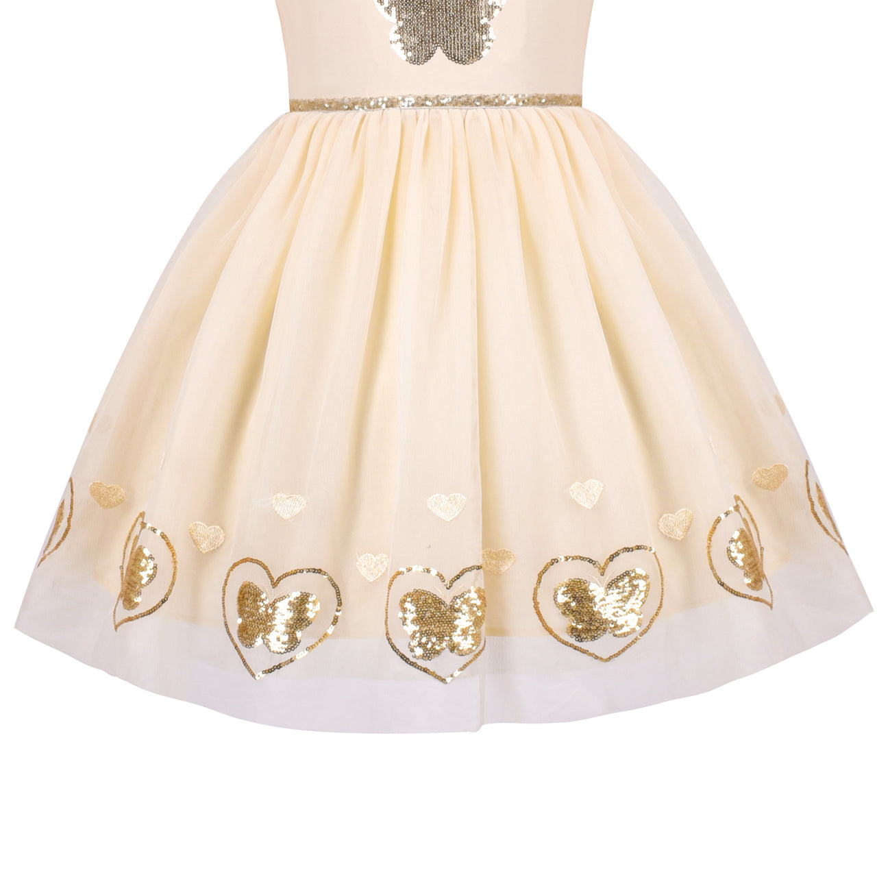Girls Dress Cream Sequin Heart Butterfly Tulle Skirt Long Sleeve Size 3-12 Years