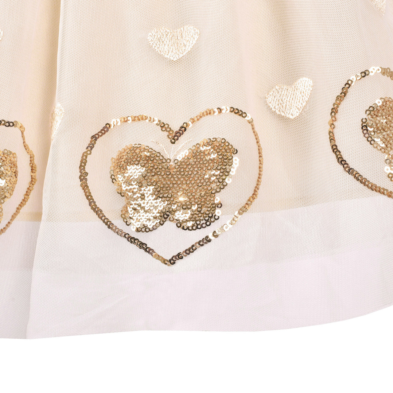Girls Dress Cream Sequin Heart Butterfly Tulle Skirt Long Sleeve Size 3-12 Years