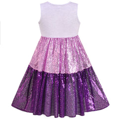 Girls Dress Silver Purple Shiny Glitter Sequin Color Block Sleeveless Size 5-10 Years