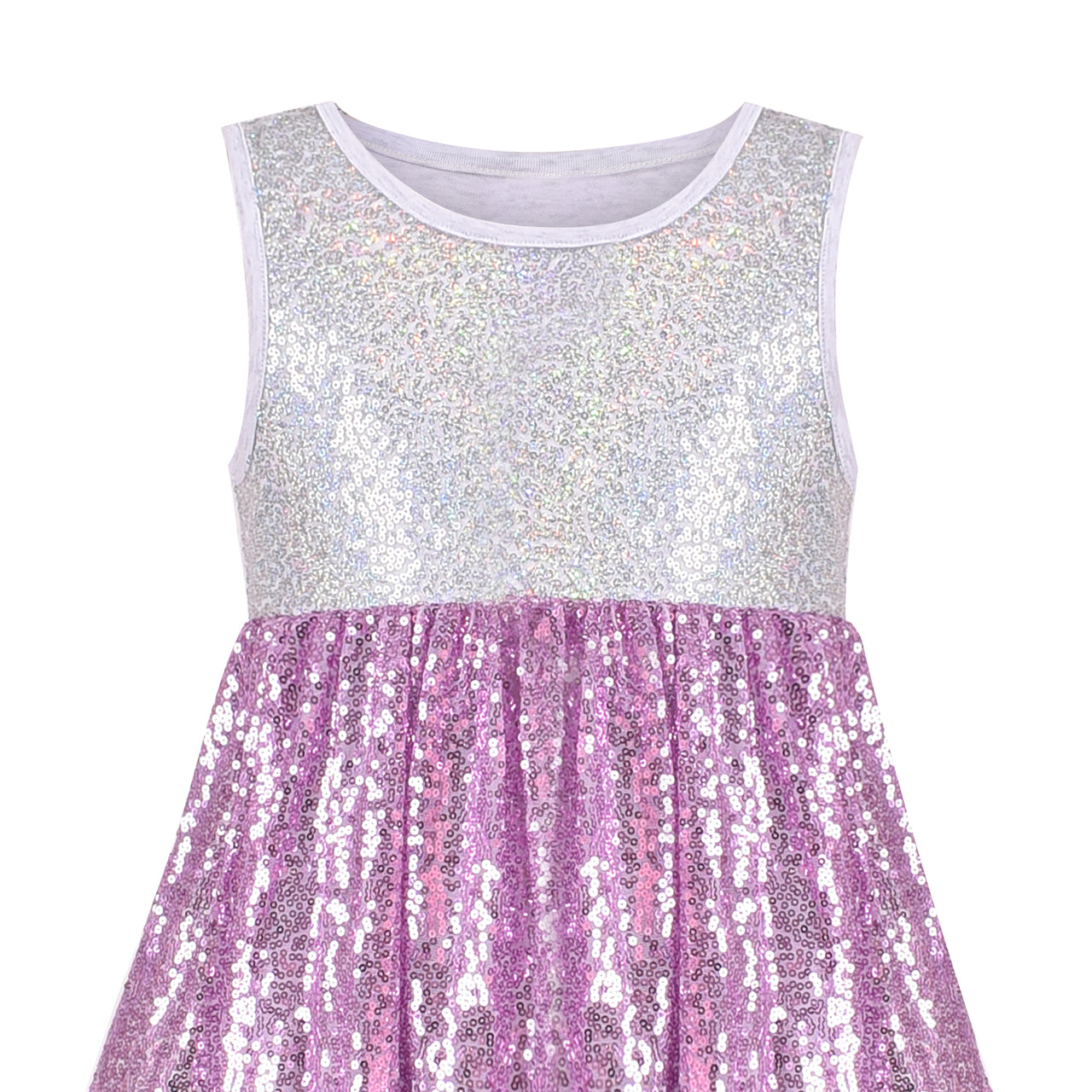 Girls Dress Shiny Glitter Sequin Color Block Sleeveless Size 4-10 Years