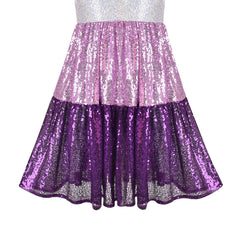 Girls Dress Silver Purple Shiny Glitter Sequin Color Block Sleeveless Size 5-10 Years