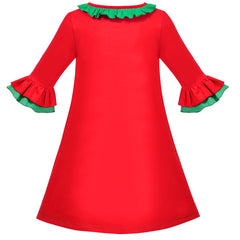 Girls Dress Red Green Watermelon Cute Ruffle Bell 3/4 Long Sleeve Size 3-8 Years