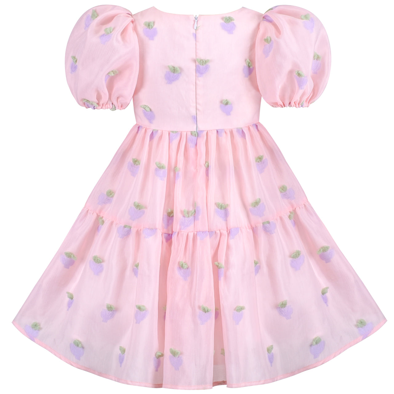 Sunny Fashion Girls Pink Organza Embroidery Ruffle Dress