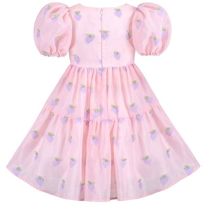 Sunny Fashion Girls Pink Organza Embroidery Ruffle Dress