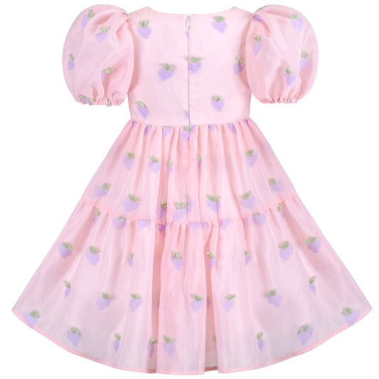 Sunny Fashion Girls Pink Organza Embroidery Ruffle Dress