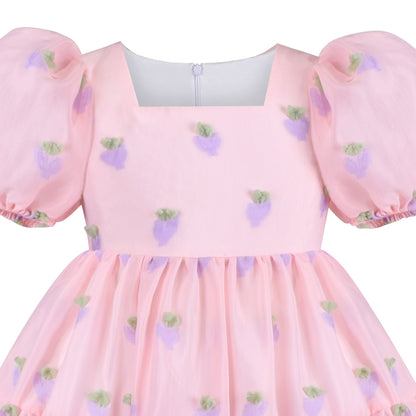 Sunny Fashion Girls Pink Organza Embroidery Ruffle Dress