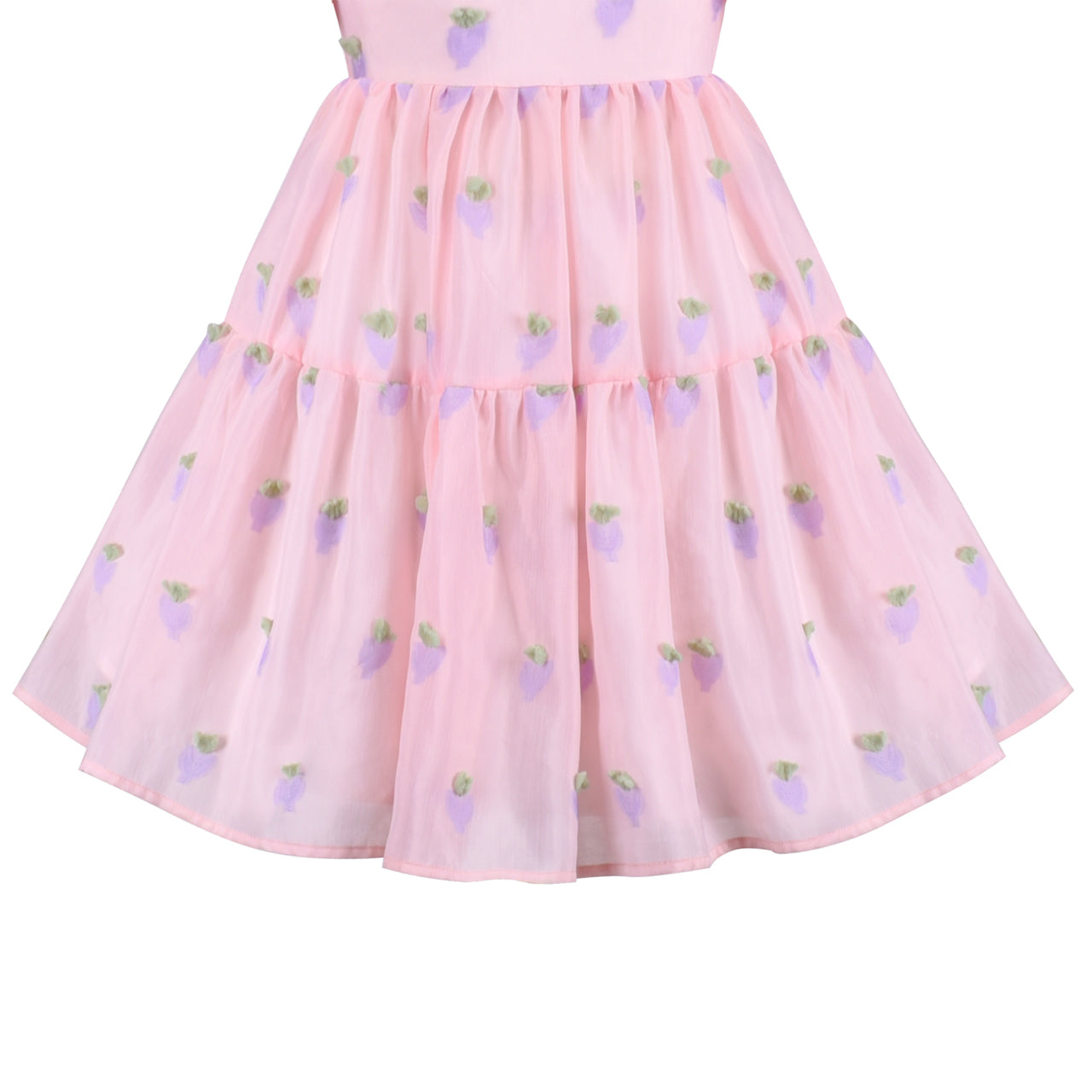 Sunny Fashion Girls Pink Organza Embroidery Ruffle Dress
