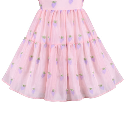 Sunny Fashion Girls Pink Organza Embroidery Ruffle Dress
