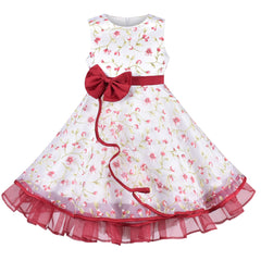 Girls Dress Red Bow Floral Ruffle Sweet Princess Sleeveless Size 4-12 Years
