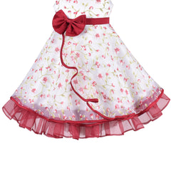 Girls Dress Red Bow Floral Ruffle Sweet Princess Sleeveless Size 4-12 Years