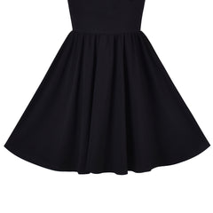 Girls Dress Black Vintage Lace Open Back School Short Sleeve Swing Dress Size 4-8 Years