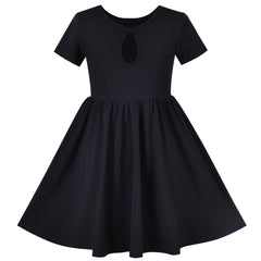 Girls Dress Black Vintage Lace Open Back School Short Sleeve Swing Dress Size 4-8 Years