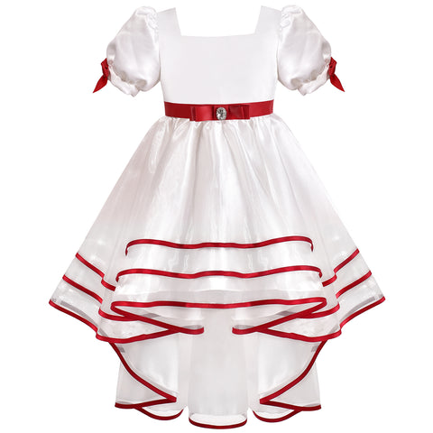 Girls Dress White Halloween Square Collar Layer Skirt Puff Short Sleeve Size 5-12 Years