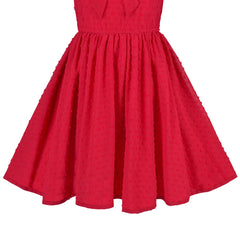 Girls Dress Red Chiffon Swiss Dot Stand Collar Ruffle Puff Short Sleeve Size 3-7 Years