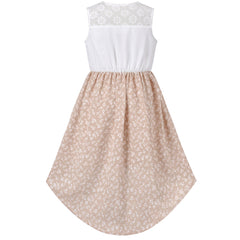 Girls Dress White Lace Top Floral Sweet Hi-low Skirt Sleeveless Size 7-14 Years
