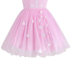Girls Dress Pink Wedding Party Tulle Skirt Applique Flower Sleeveless Size 3-10 Years