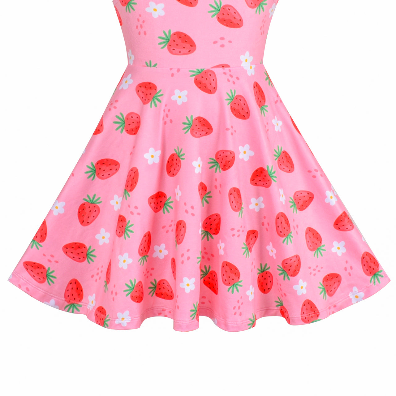 Girls Dress Pink Strawberry V-neck Sweet Summer Sleeveless Casual Size 4-8 Years