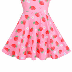 Girls Dress Pink Strawberry V-neck Sweet Summer Sleeveless Casual Size 4-8 Years