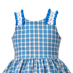 Girls Dress Vintage Blue Plaid Stripe Layered Lace Ruffle Sleeveless Size 4-8 Years
