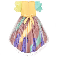 Girls Dress Halloween Color Block Tulle Skirt Multi-color Ruffle Sleeve Size 4-8 Years