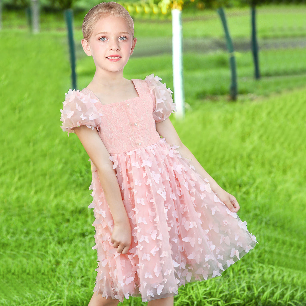 SMILING PINKER Girls Summer Dress - Cotton Sleeveless Swing Dress With Butterfly Patterns