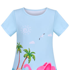 Girls Dress Tee Elephant Summer Beach Sand Tropical Coconut Hawaiian Size 3-8 Years