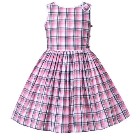 Girls Dress White Red Check Plaid Sweet Vintage Classic Puffy Sleeveless Size 5-10 Years