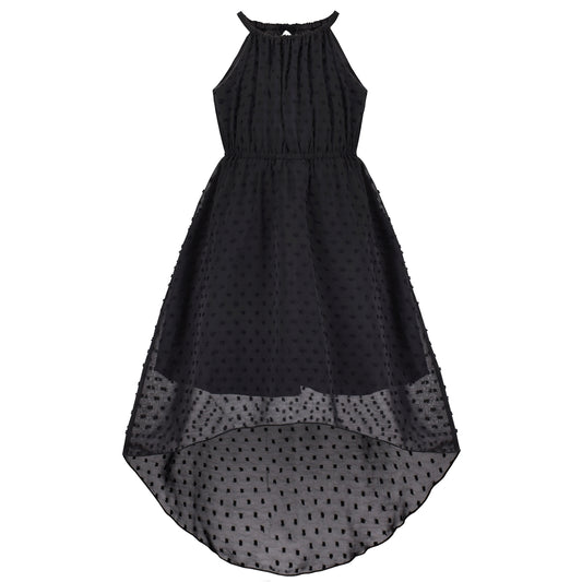 Girls Dress Swiss Dot Hi-lo Skirt Sweet Halter Sleeveless Size 6-14 Years