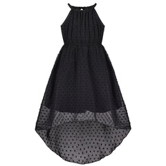 Girls Dress Black Swiss Dot Hi-lo Skirt Sweet Halter Sleeveless Size 6-12 Years